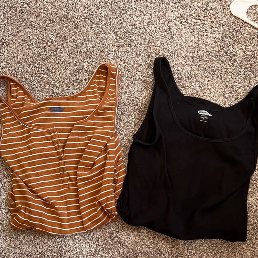 Maternity tank two pack: Striped Brown and Black Women's Tank Tops